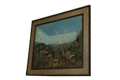 Quadro Diorama con paesaggio montano, seconda metà '800